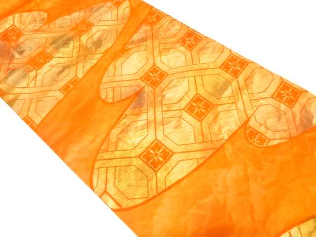 JAPANESE HIRAKI NAGOYA OBI / WOVEN FLOWER SHOKKOMON PATTERN